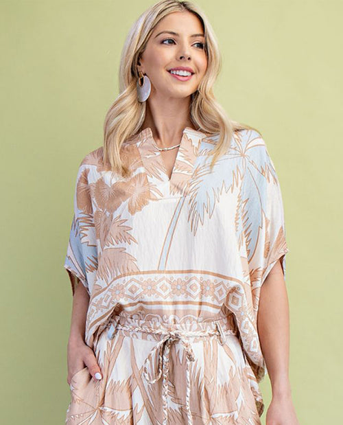 Gigio Tropical Print Dolman Top Taupe