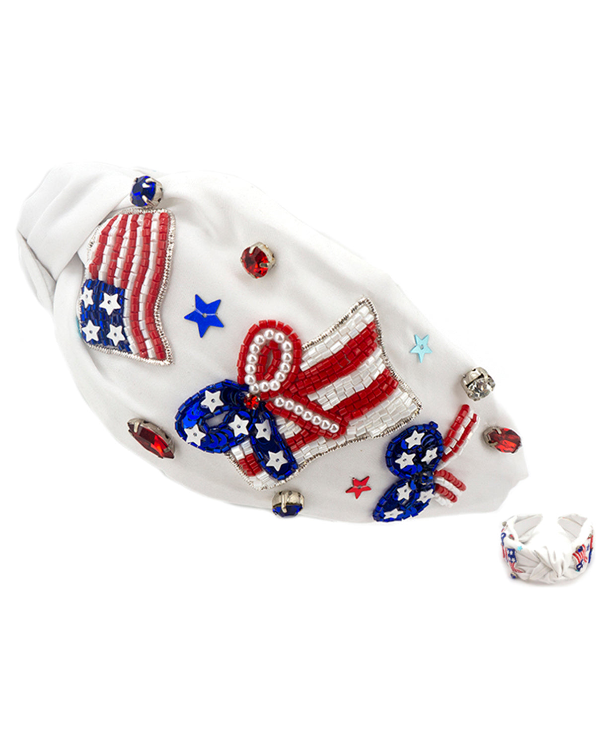 USA Flag White Ribbon Headband