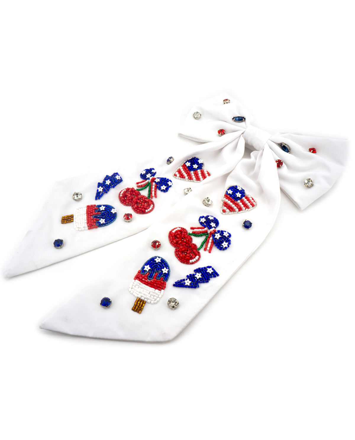 USA White Heart Popsicle Hair Bow