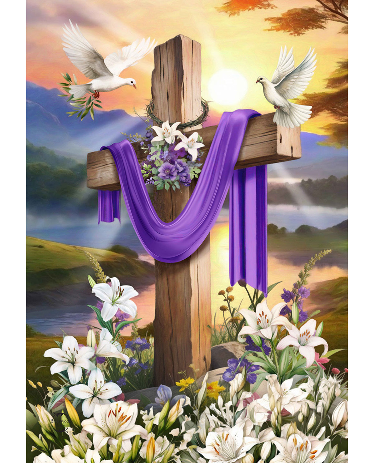 Easter Sunrise Cross Garden Flag
