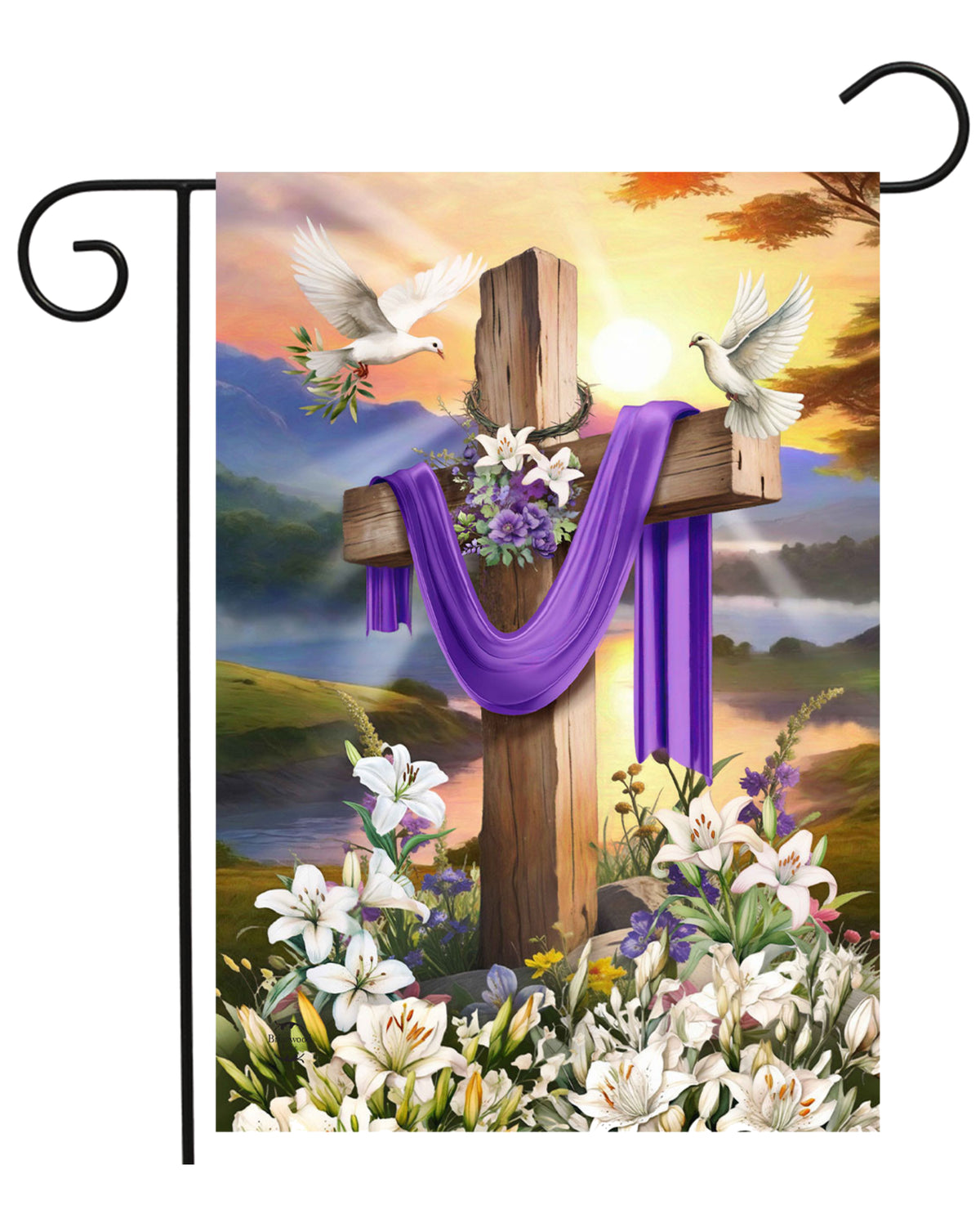 Easter Sunrise Cross Garden Flag