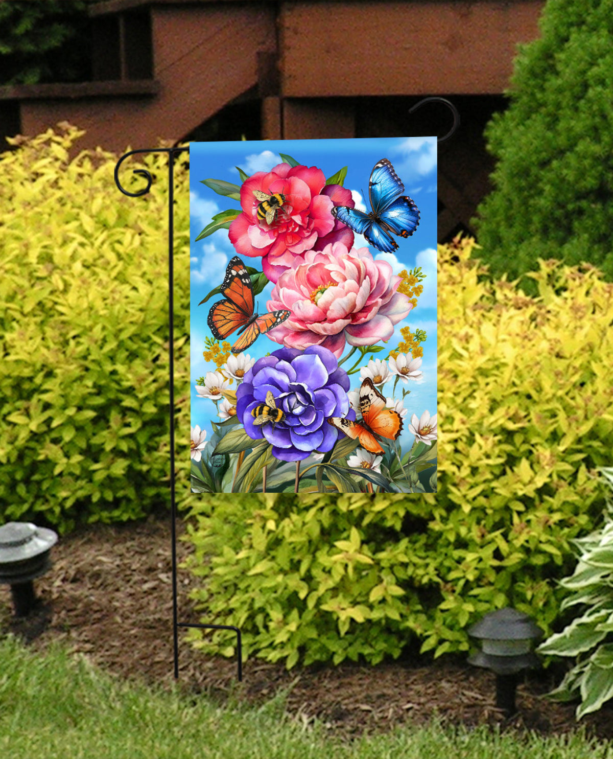 Butterflies And Peonies Garden Flag