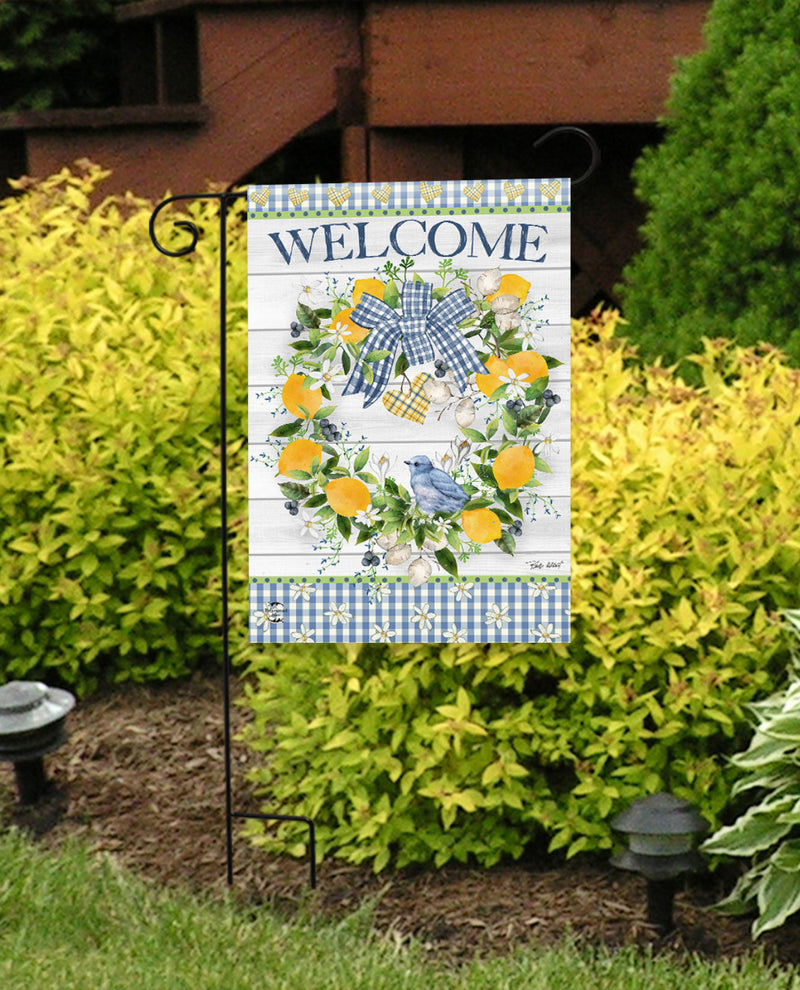 Bluebird Lemon Wreath Garden Flag
