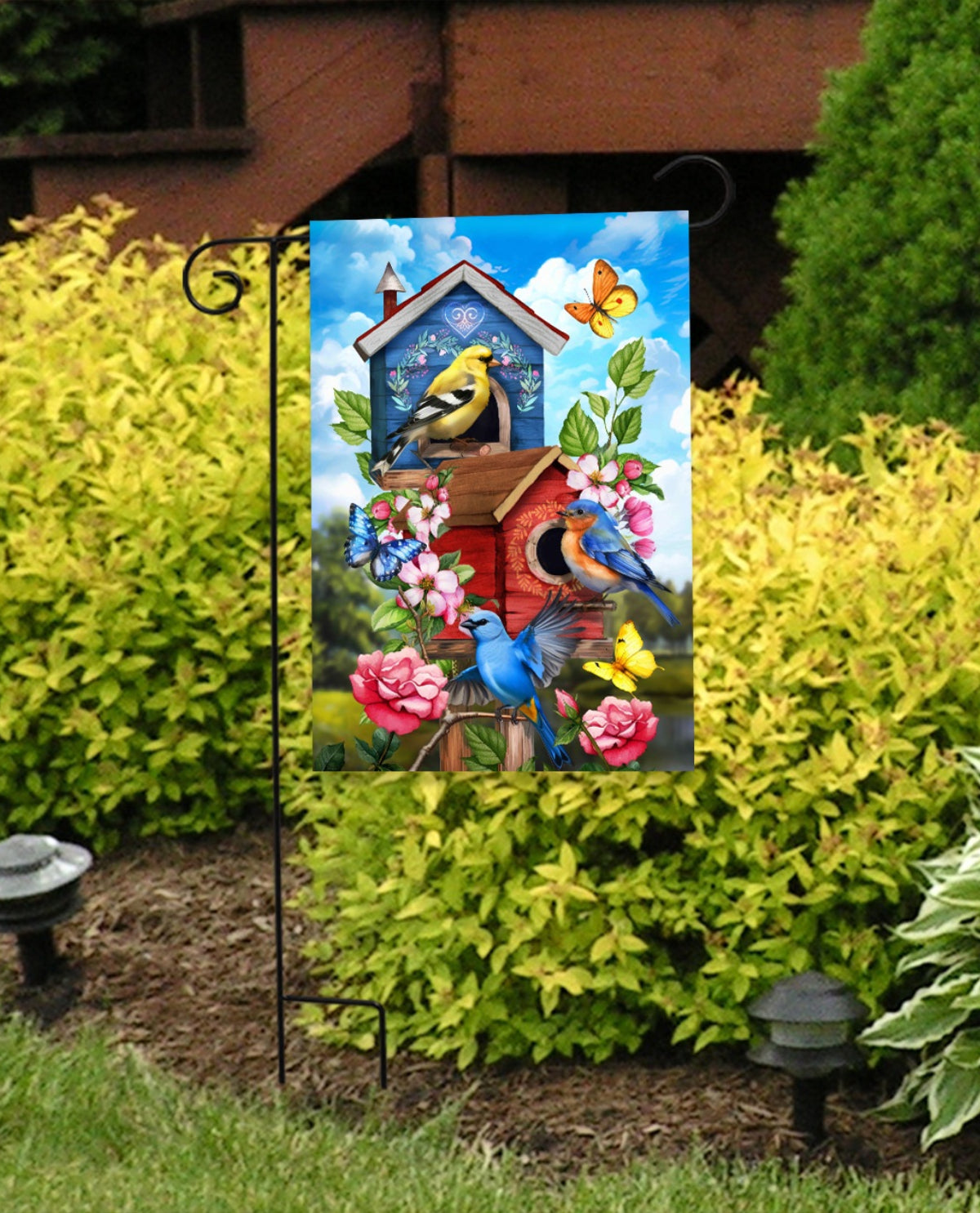 Floral Birdhouses Garden Flag