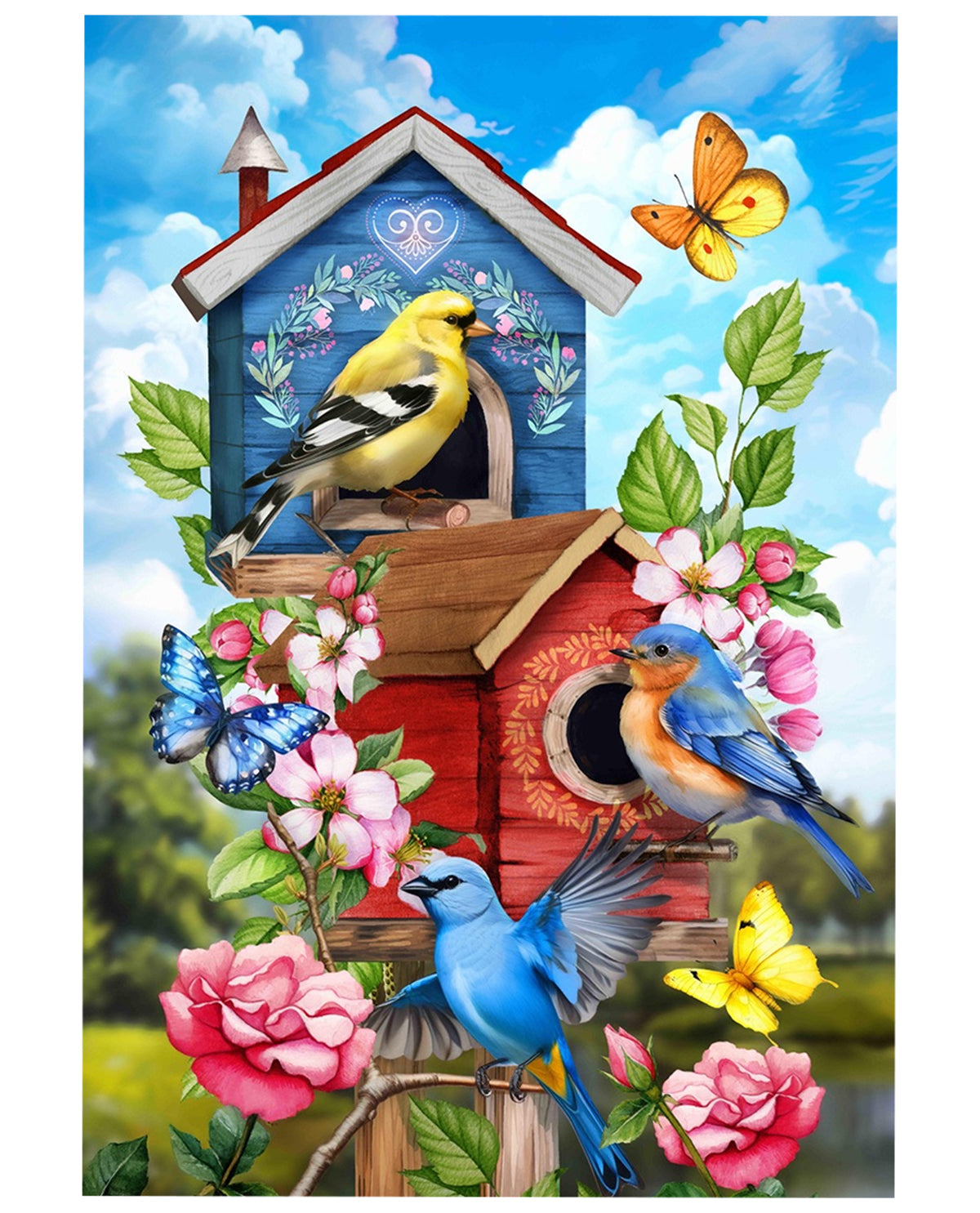 Floral Birdhouses Garden Flag