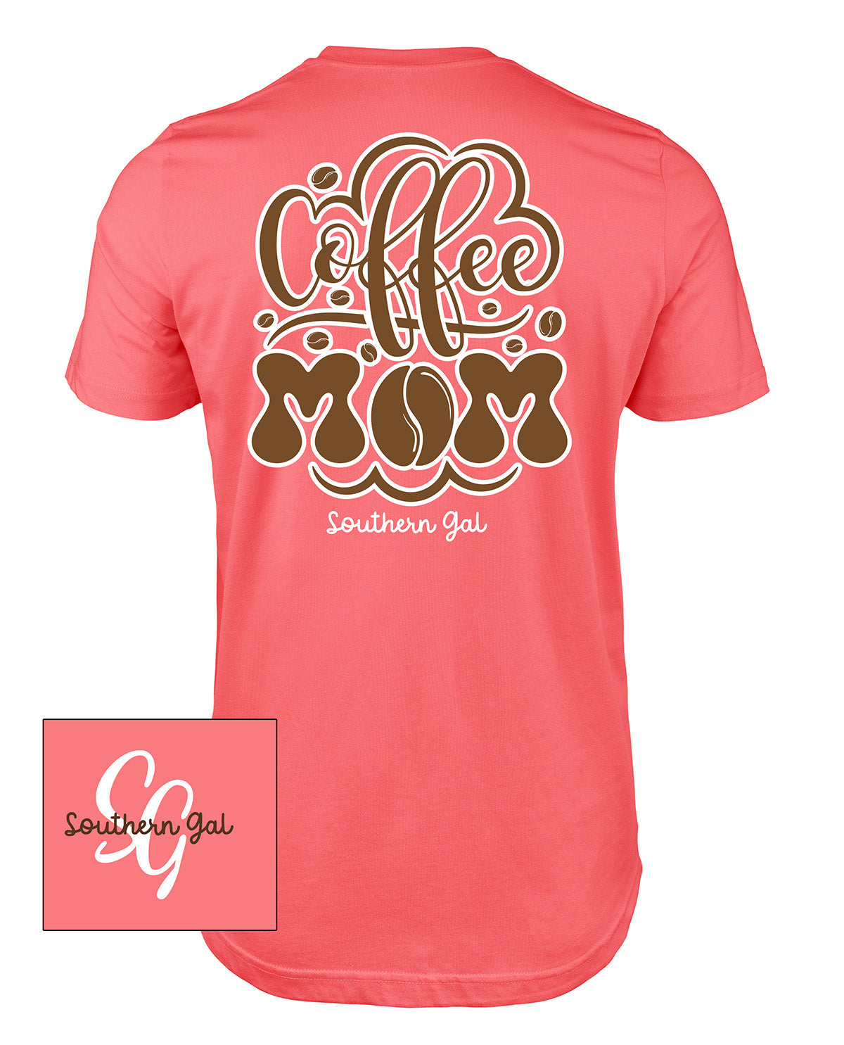 Southern Gal Coffee Mama Short Sleeve Screen Tee Coral