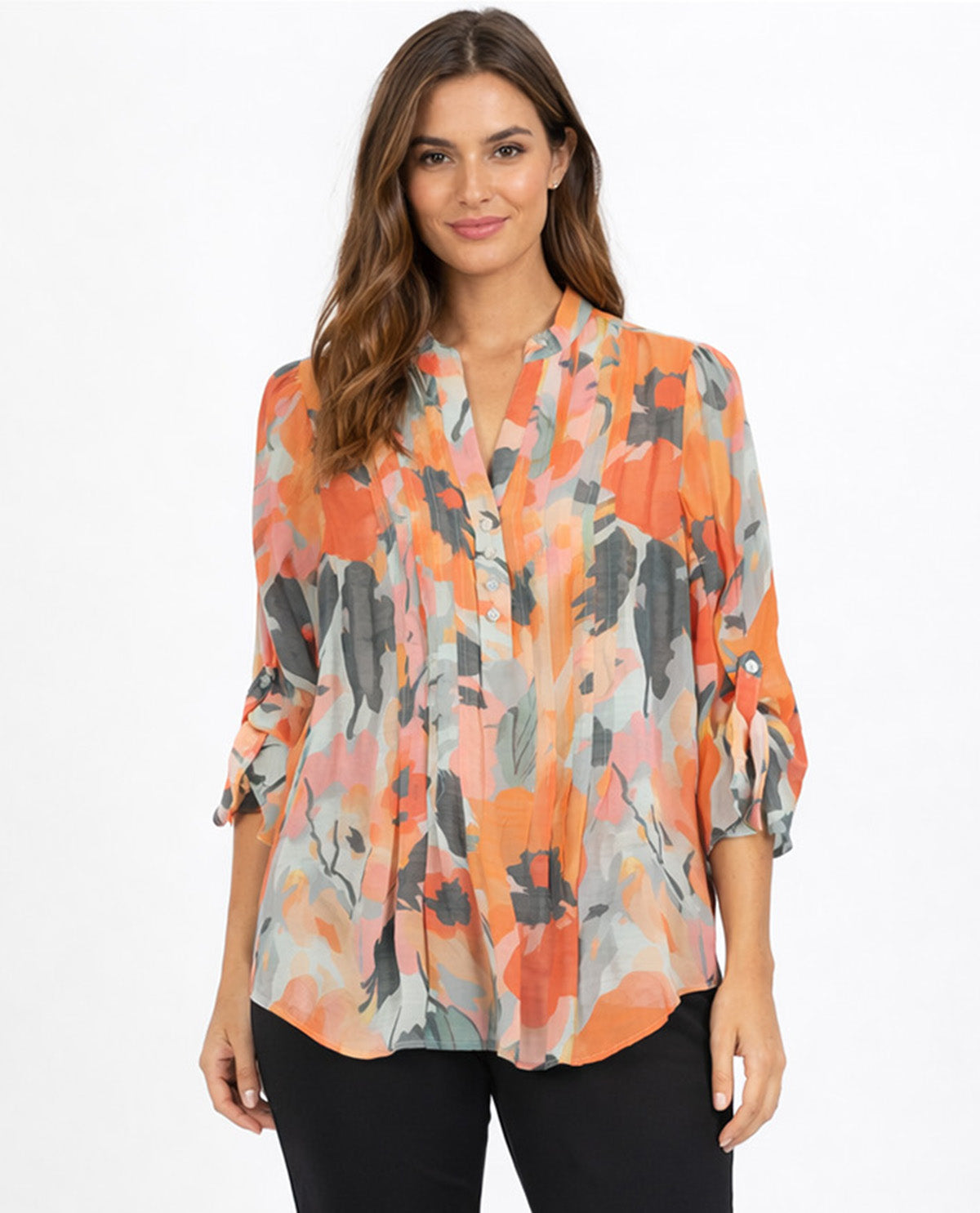 Zac & Rachel Print Pintuck Slub Top