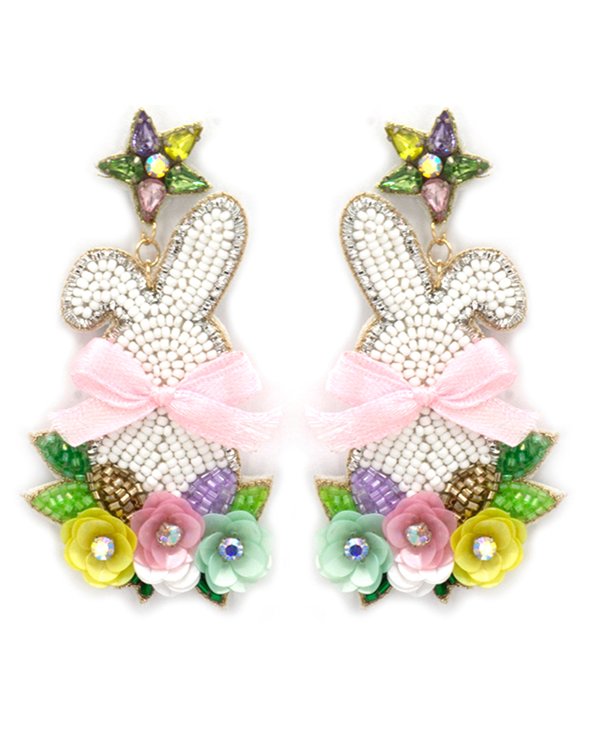 Bunny with Bow and Flowers Earrings