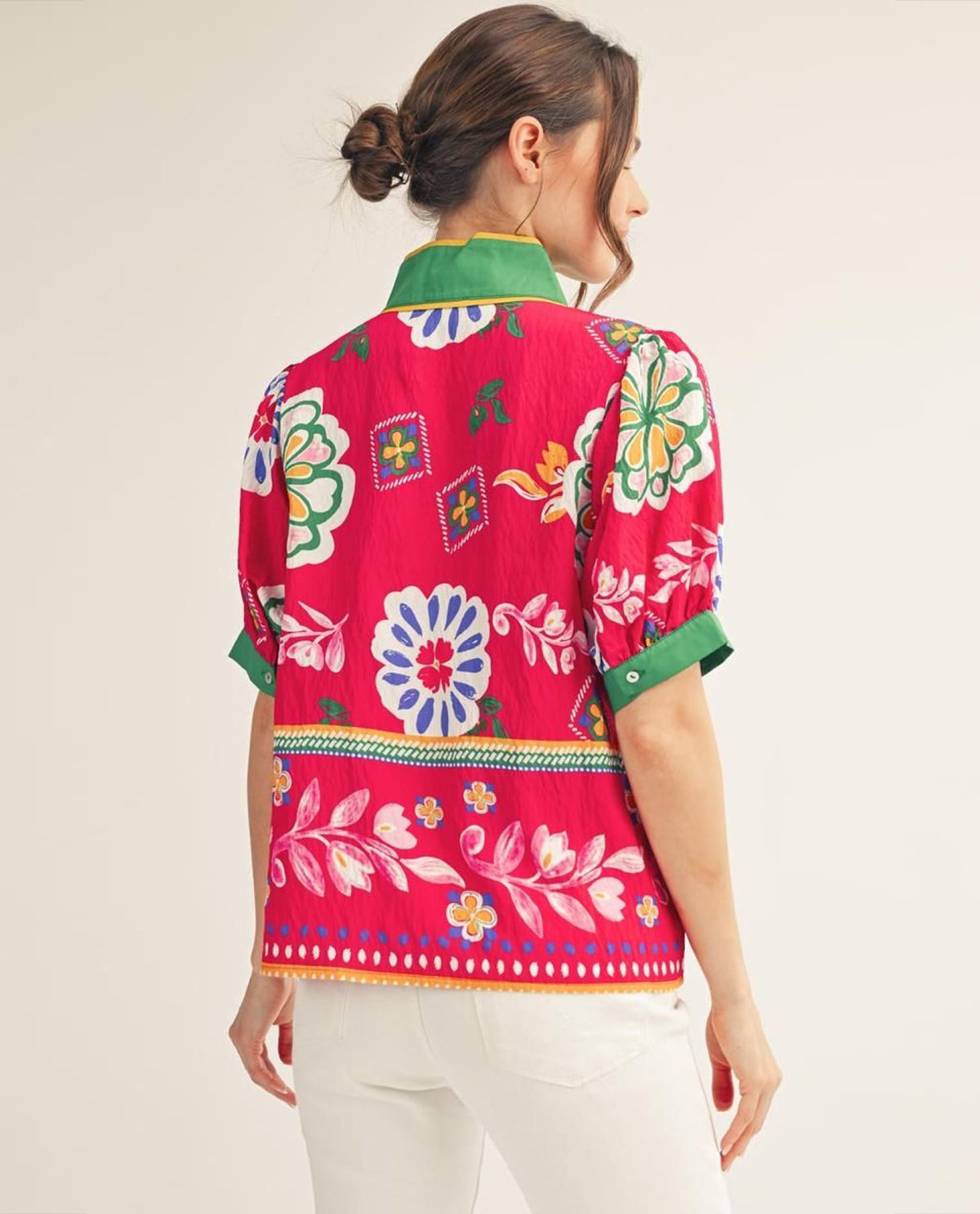 Jodifl Short Puff Sleeves Boho Floral Top