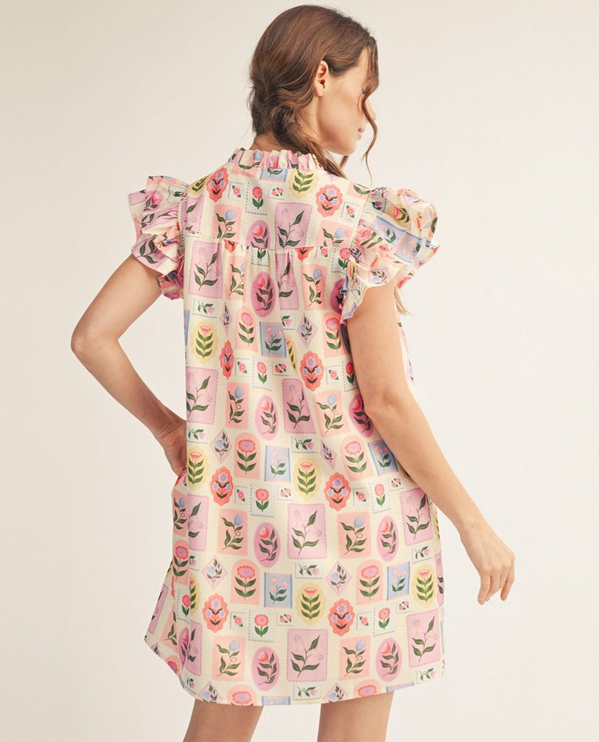 Jodifl Print Flutter Sleeve Floral Print Dress