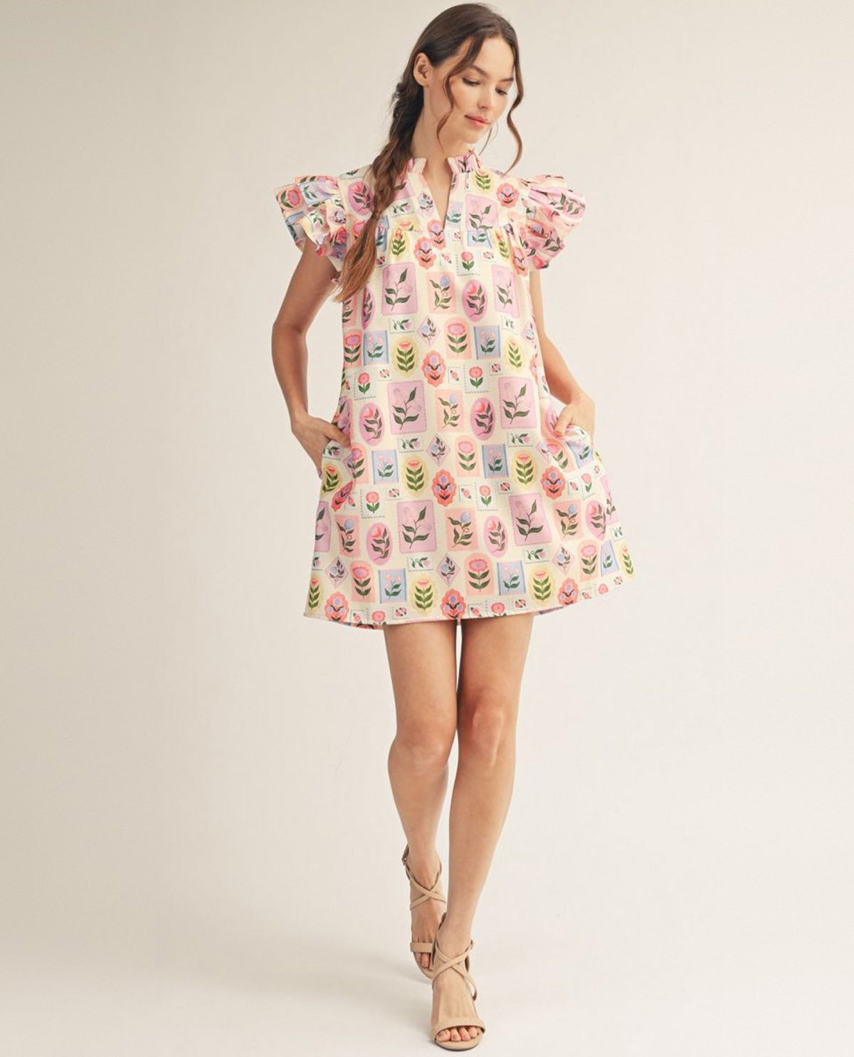 Jodifl Print Flutter Sleeve Floral Print Dress