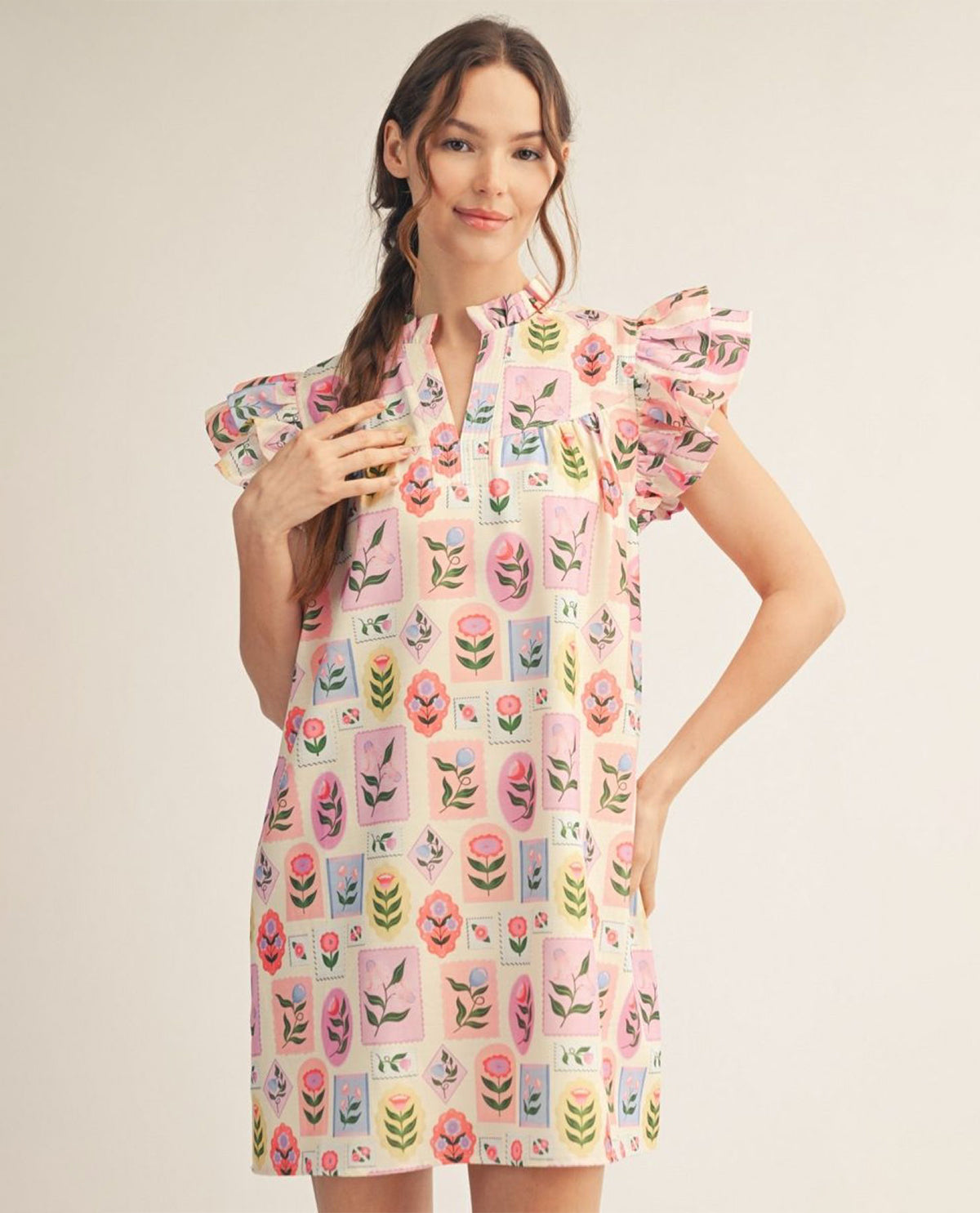 Jodifl Print Flutter Sleeve Floral Print Dress