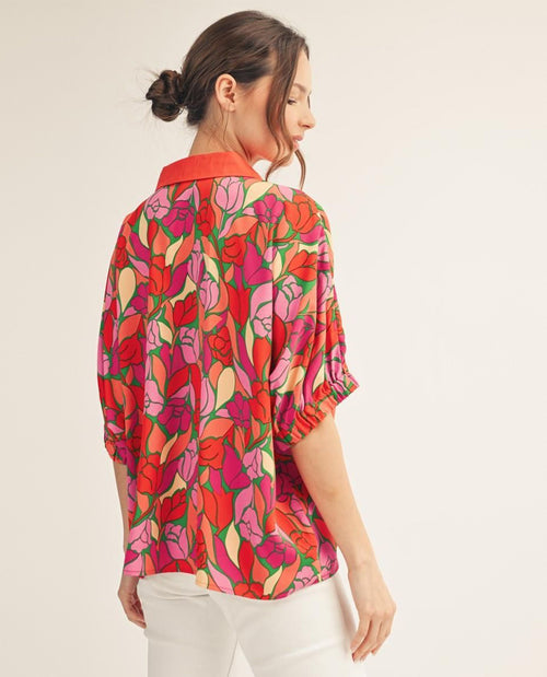 Jodifl Drop Shoulder Floral Print Loose Fit Top