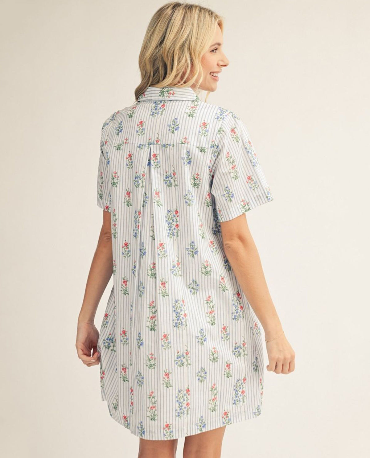 Jodifl Short Sleeve Stripe Floral Print Dress