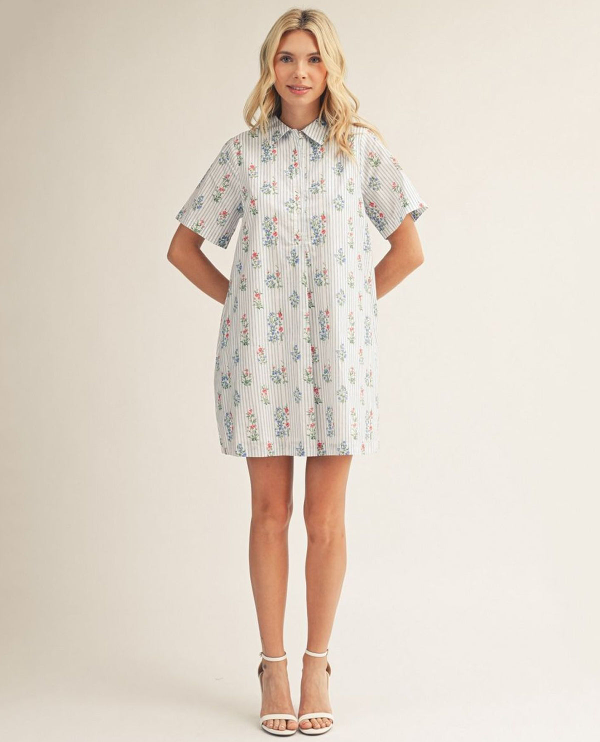 Jodifl Short Sleeve Stripe Floral Print Dress