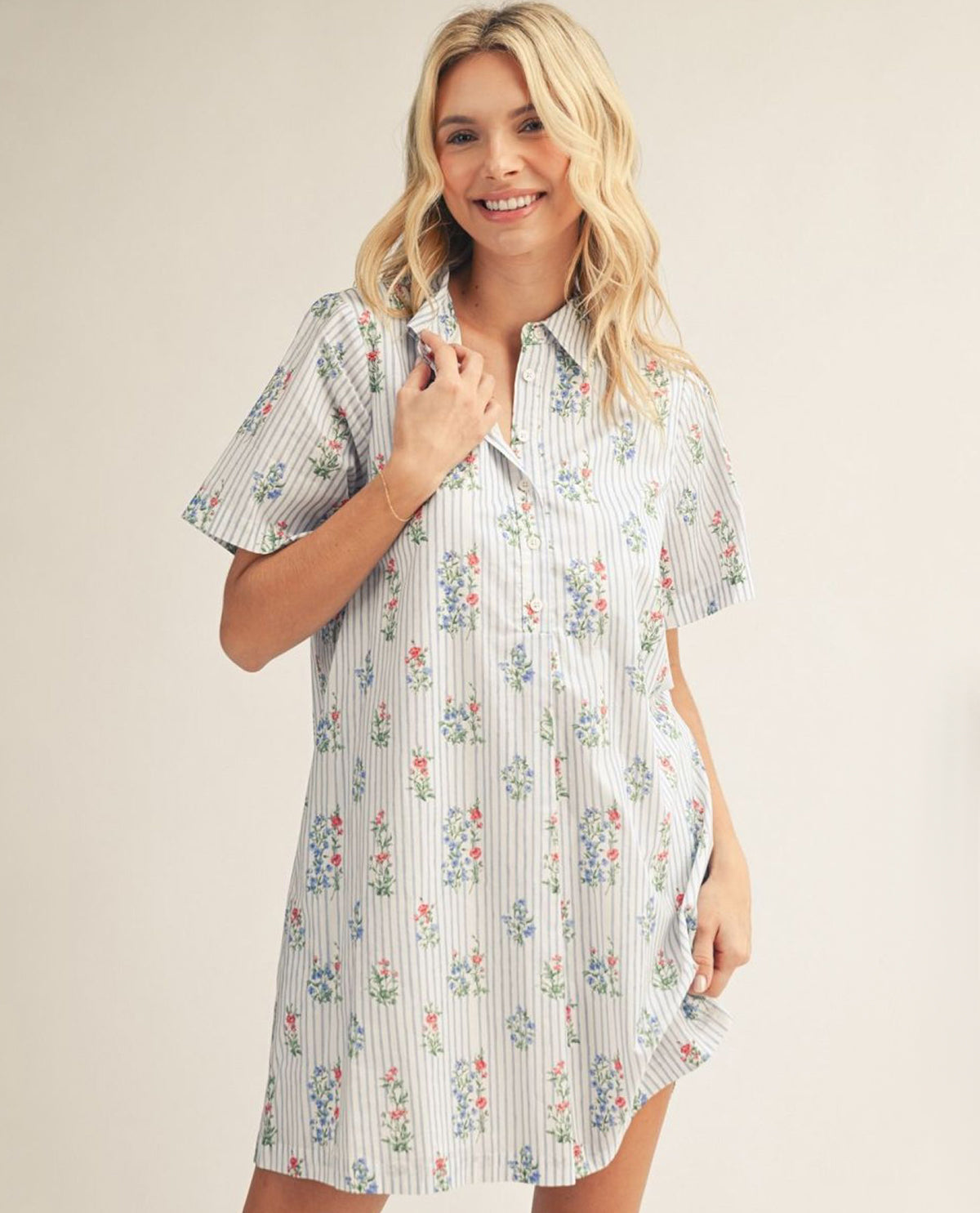 Jodifl Short Sleeve Stripe Floral Print Dress