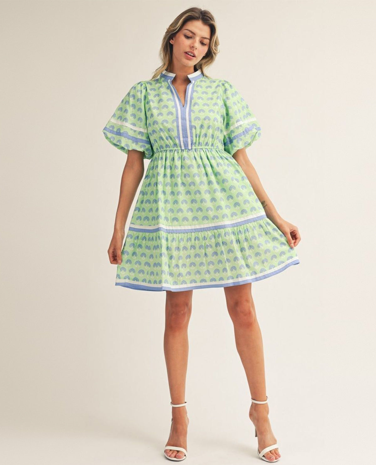 Jodifl Print Dress With Solid Detail Green