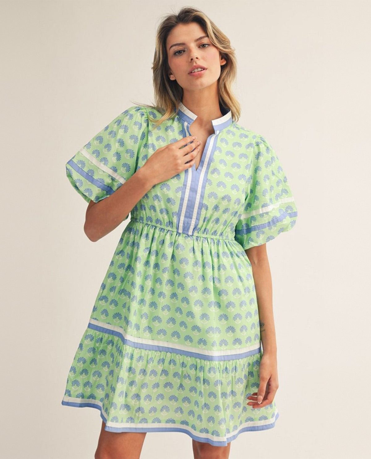 Jodifl Print Dress With Solid Detail Green