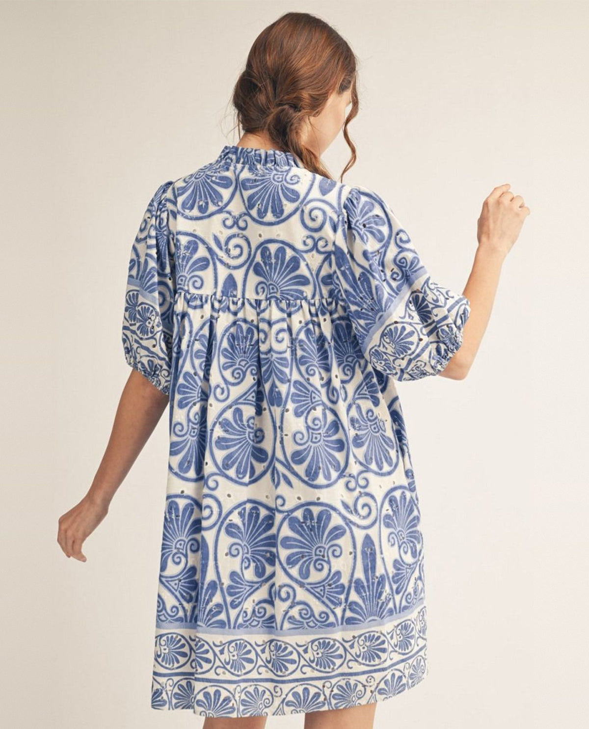 Jodifl Print Dress With Cuff Sleeves Blue