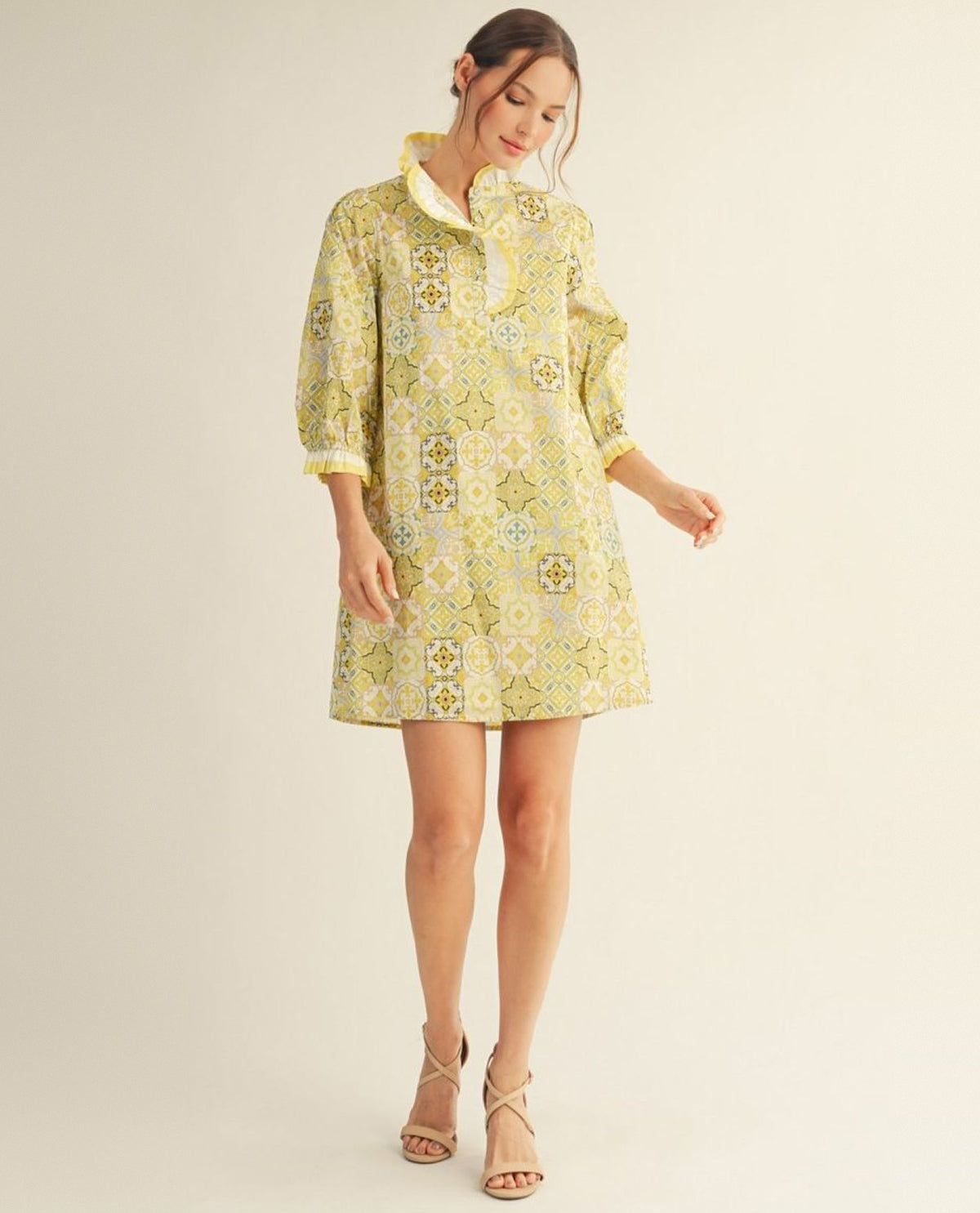 Jodifl Print Dress With Solid Trim