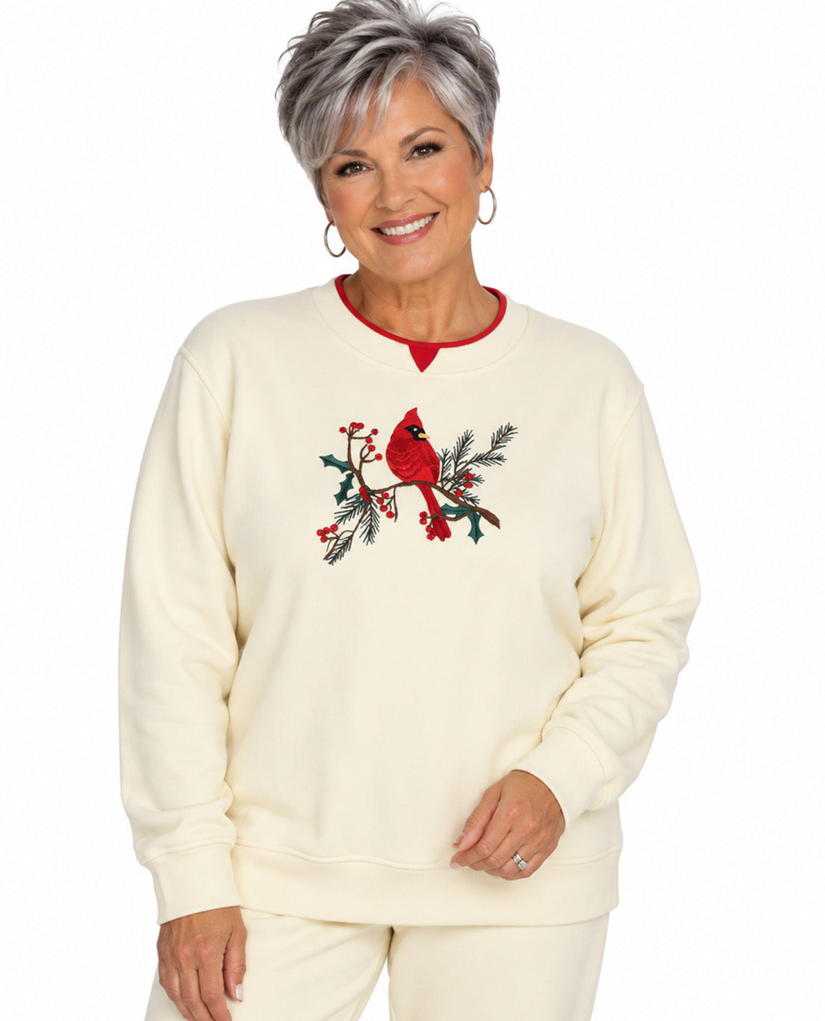 Speculation Petite Christmas Embroidered Fleece Pullover
