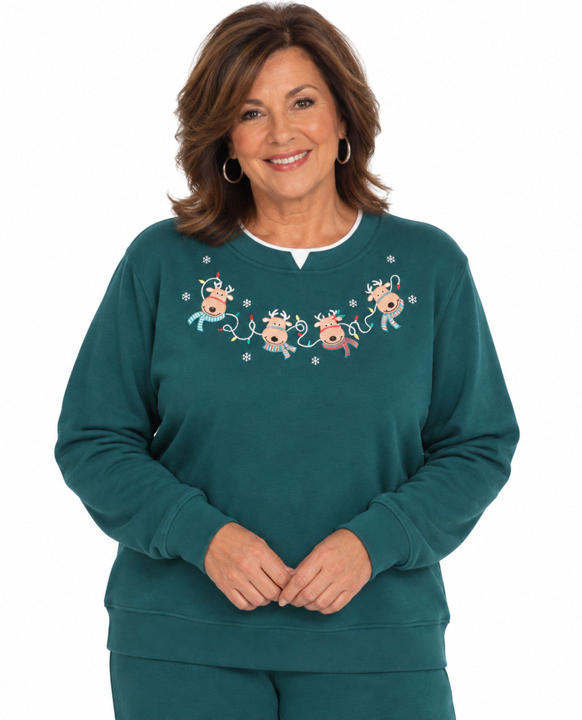 Speculation Petite Christmas Embroidered Fleece Pullover