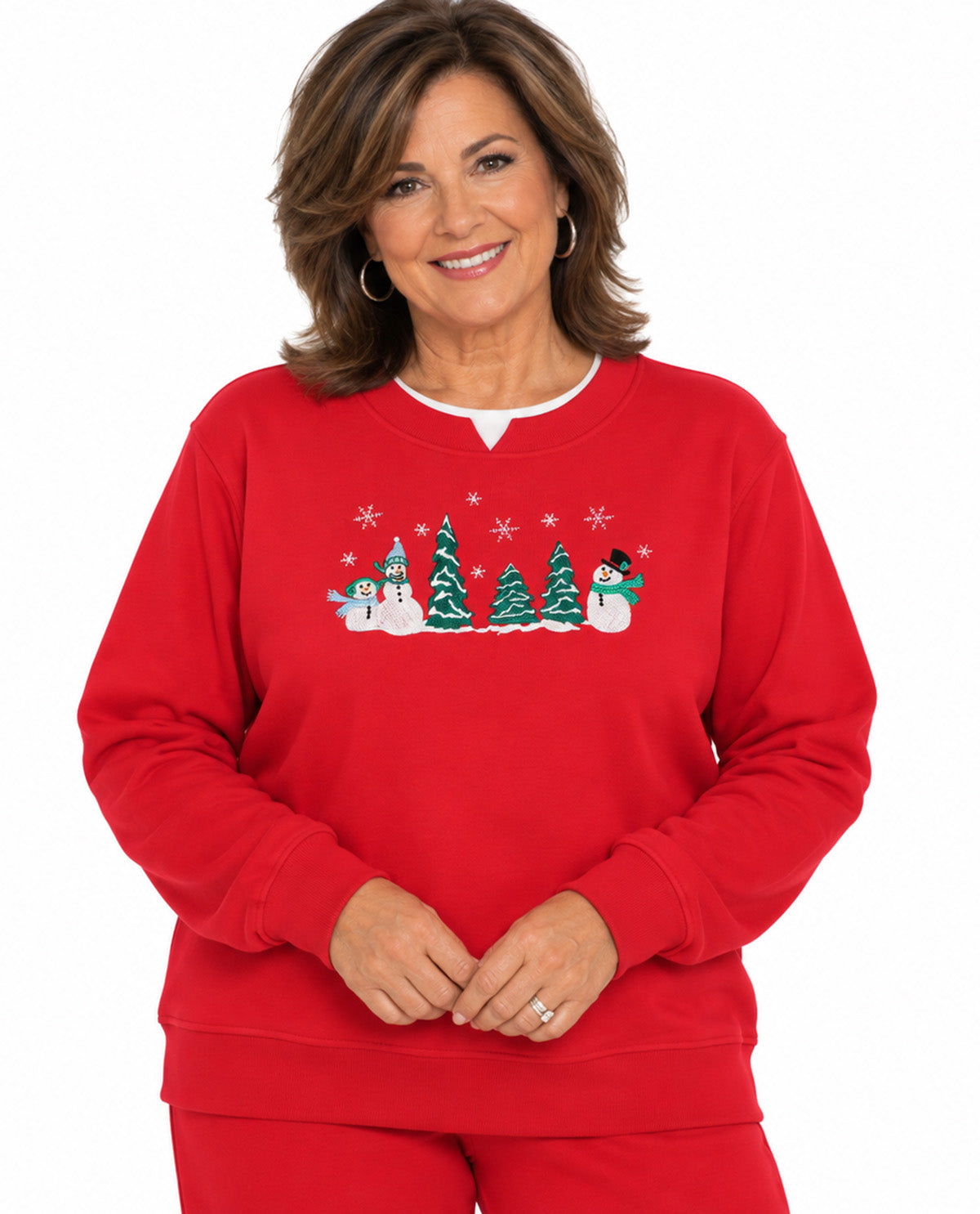Speculation Petite Christmas Embroidered Fleece Pullover