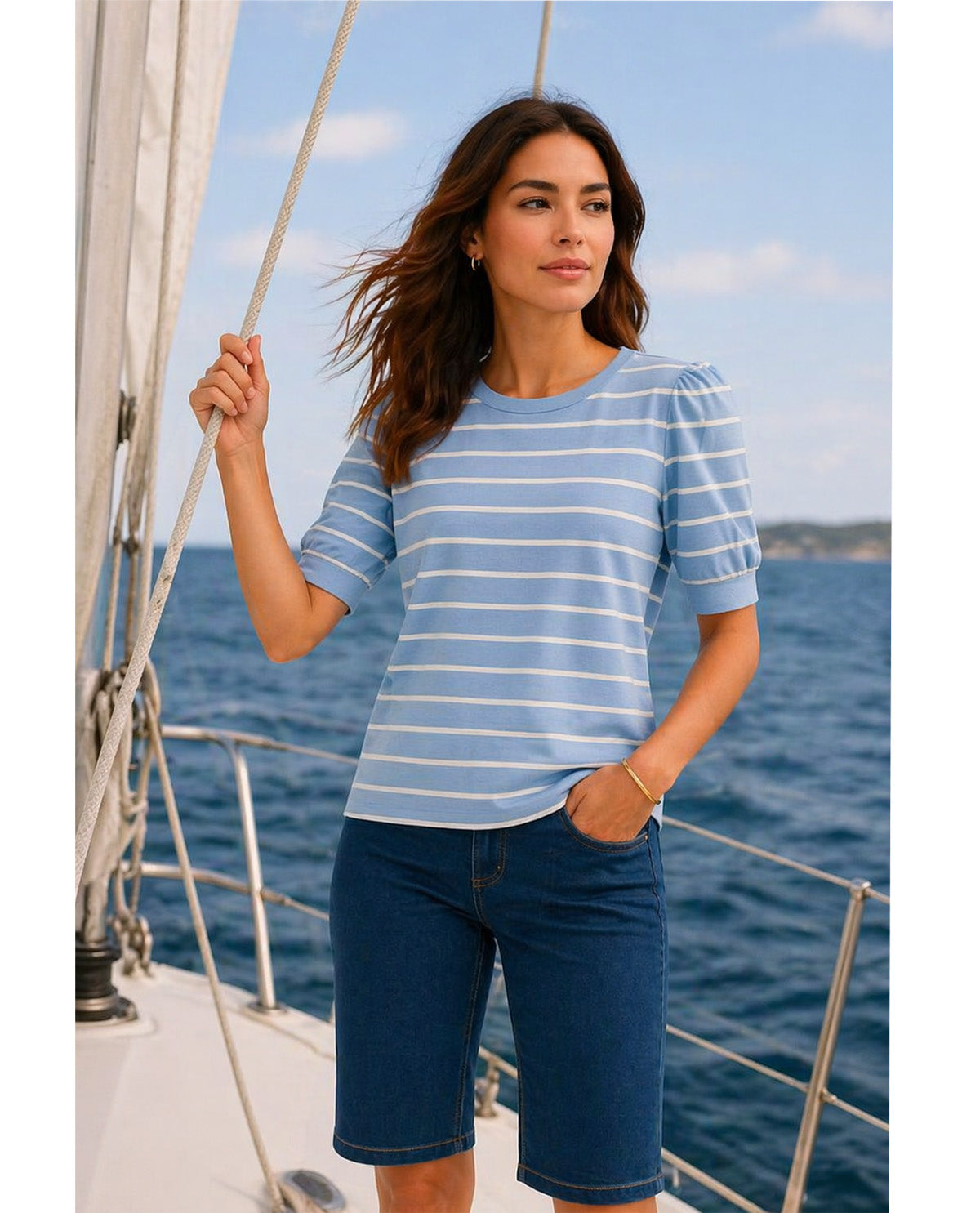 Dash Erika Ruby Ruched Tee Blue