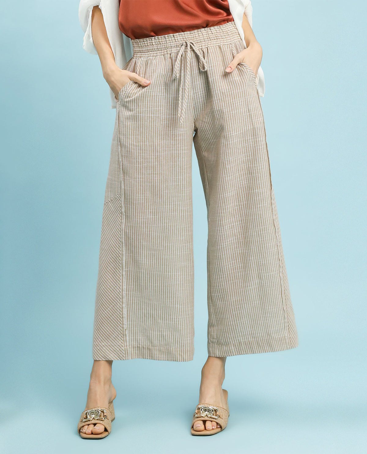 Umgee Washed Stripe Wide Leg Pant