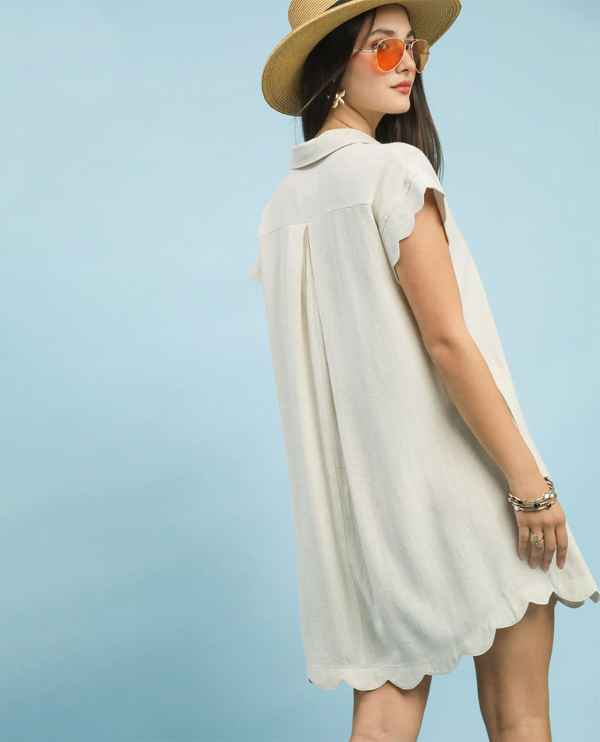 Umgee Linen V-Neck Dress Oatmeal