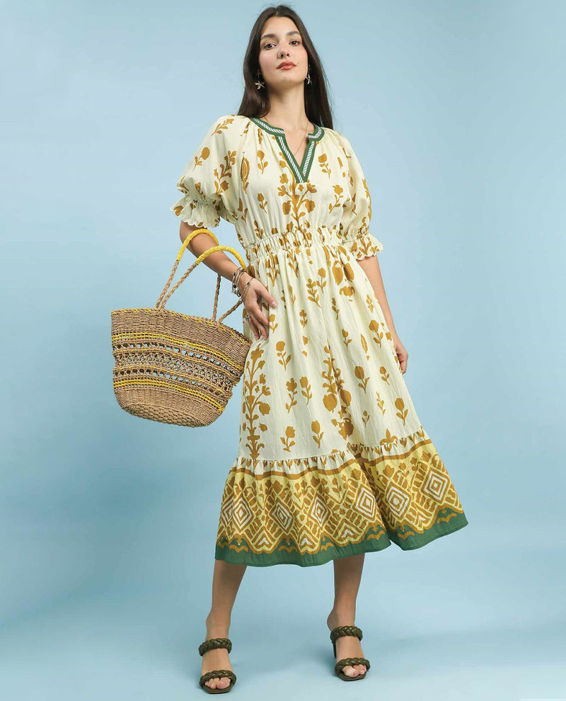 Umgee Border Print Dress Butter