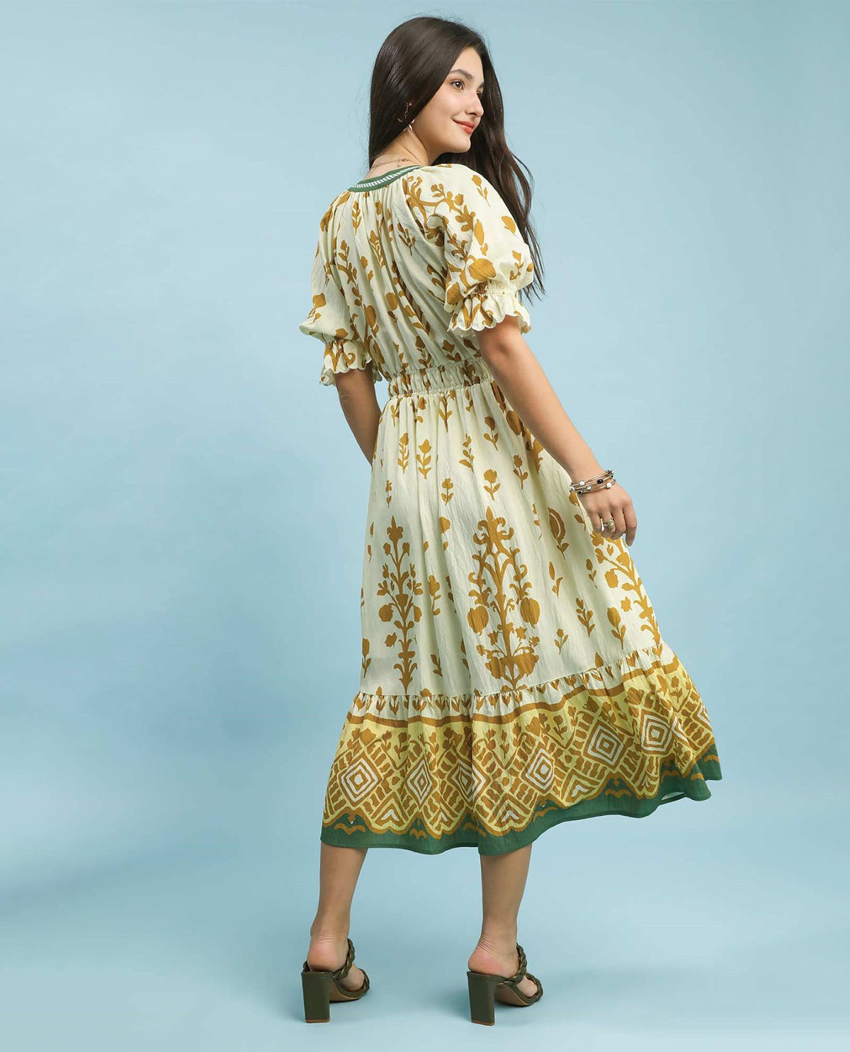 Umgee Border Print Dress Butter