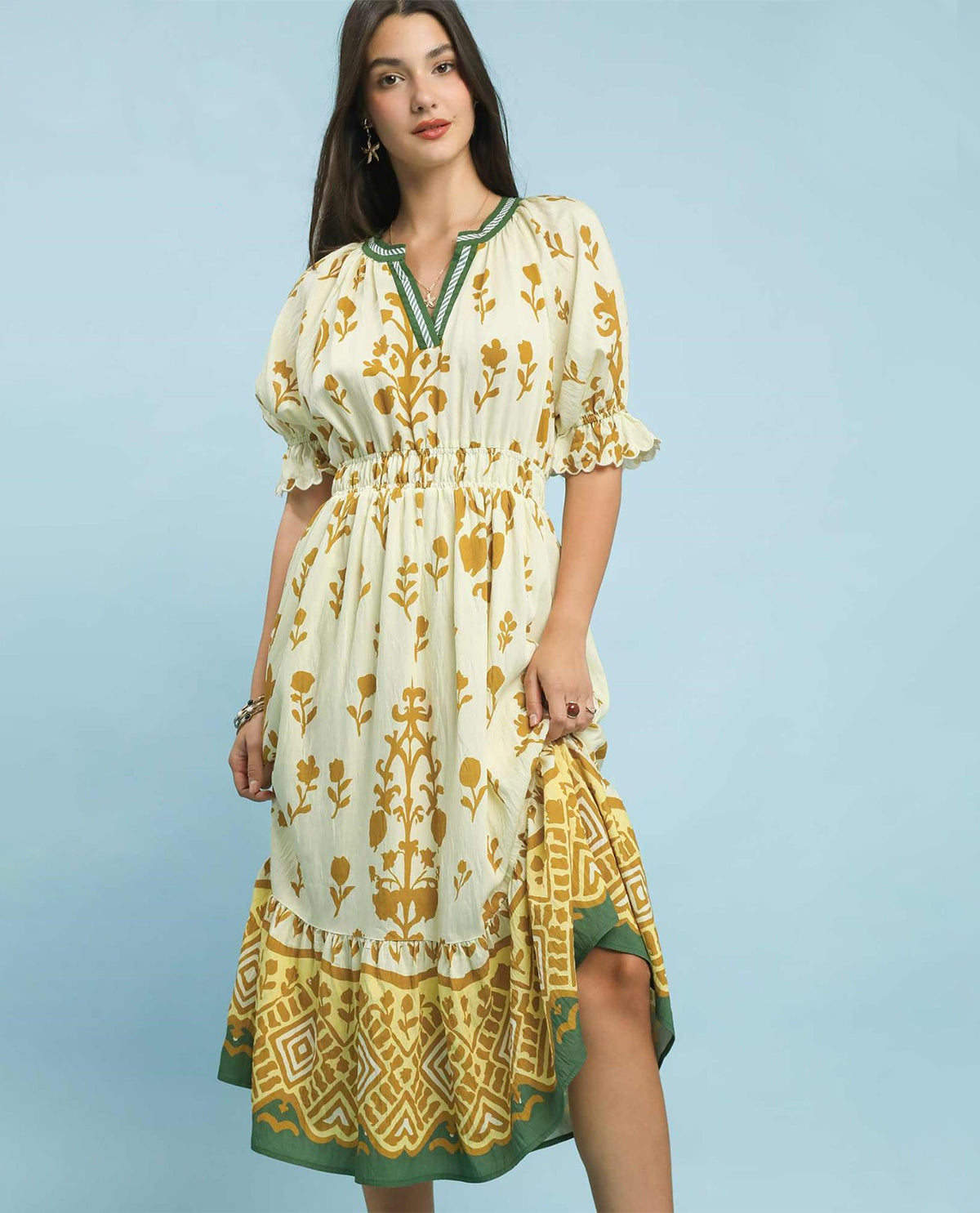 Umgee Border Print Dress Butter