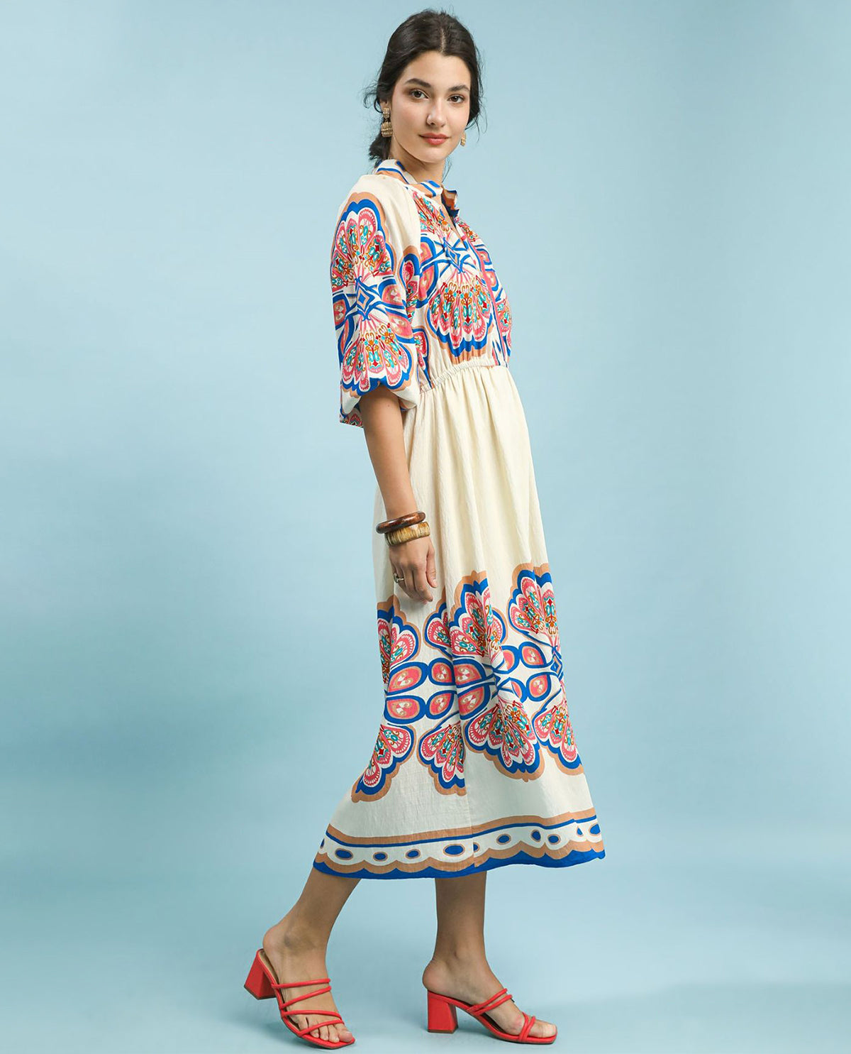 Umgee Border Print Midi Dress