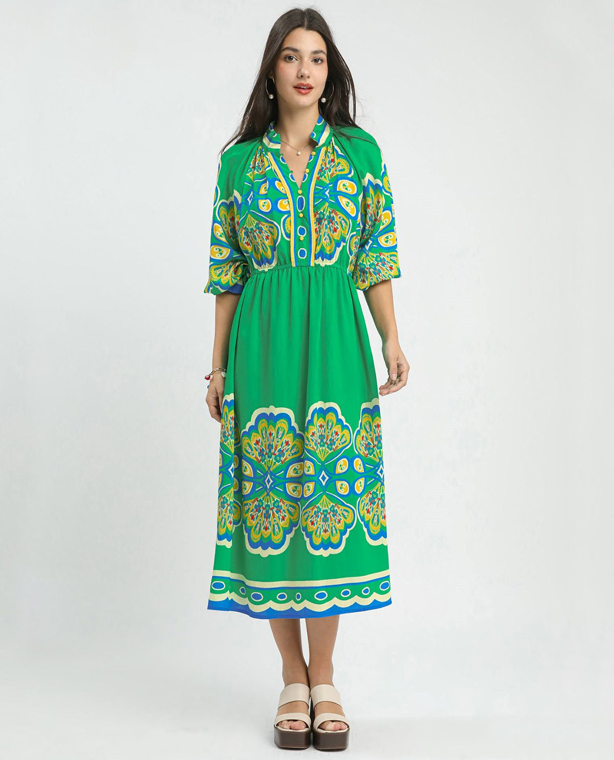 Umgee Border Print Midi Dress