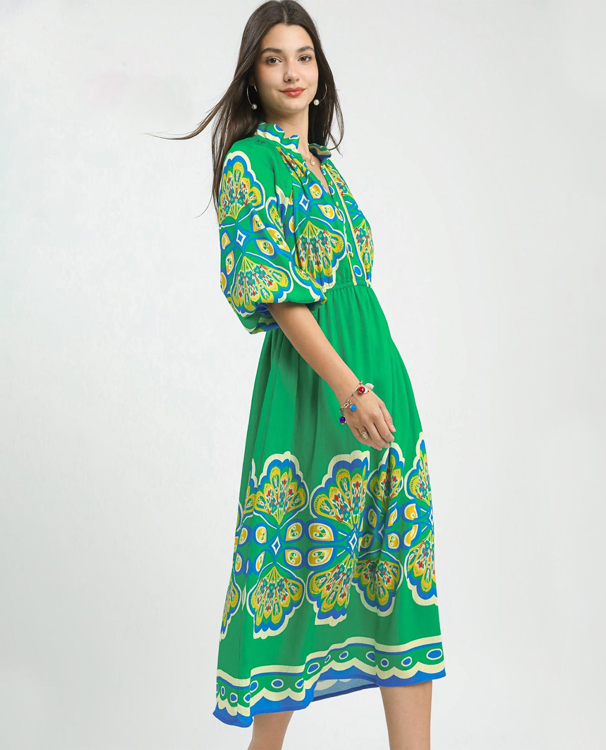 Umgee Border Print Midi Dress