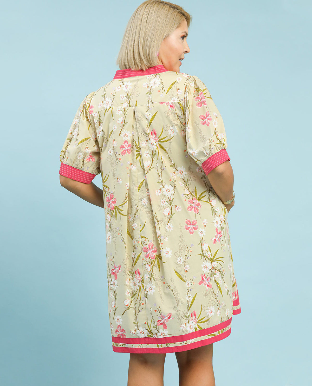 Umgee Print Dress With Contrast Trim Butter