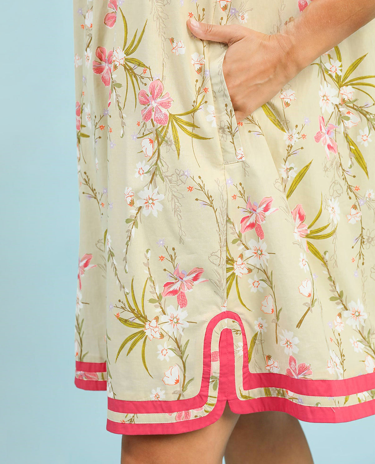 Umgee Print Dress With Contrast Trim Butter