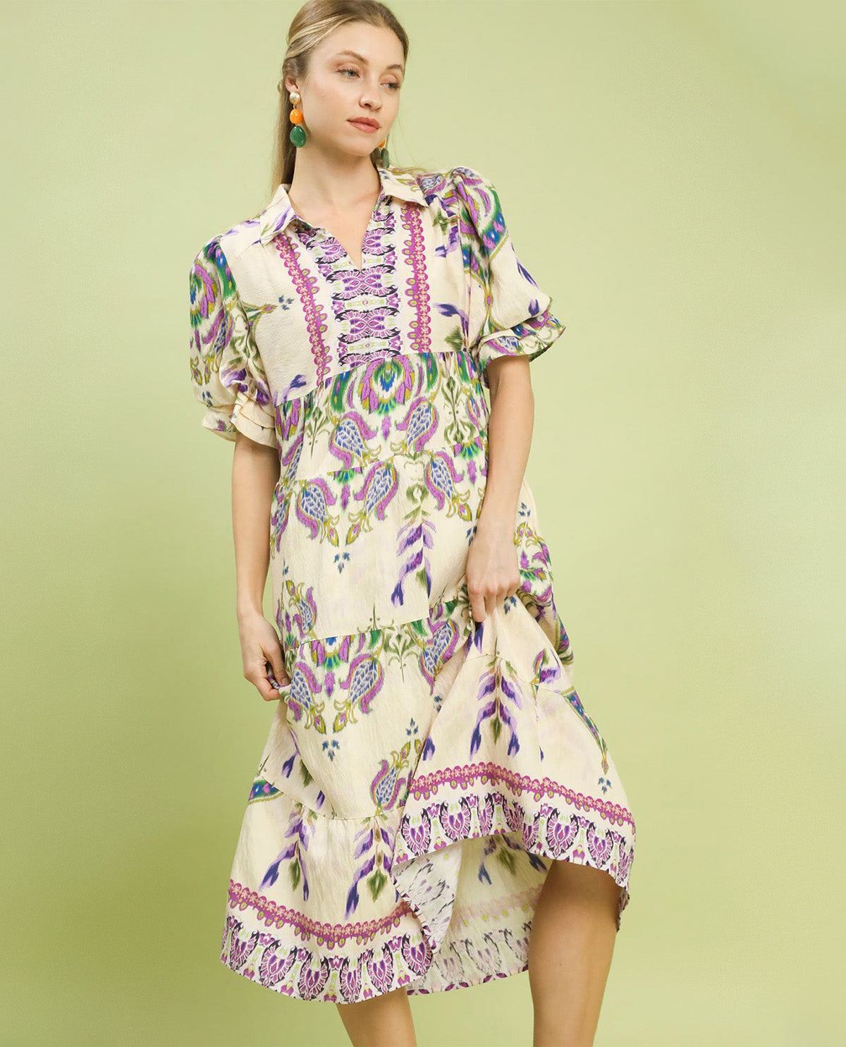 Umgee Mix Border Print Dress Orchid