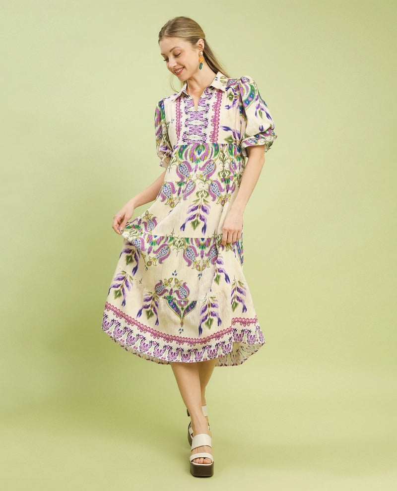 Umgee Mix Border Print Dress Orchid