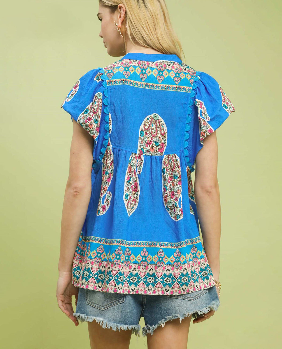 Umgee Slit Neck Print Top