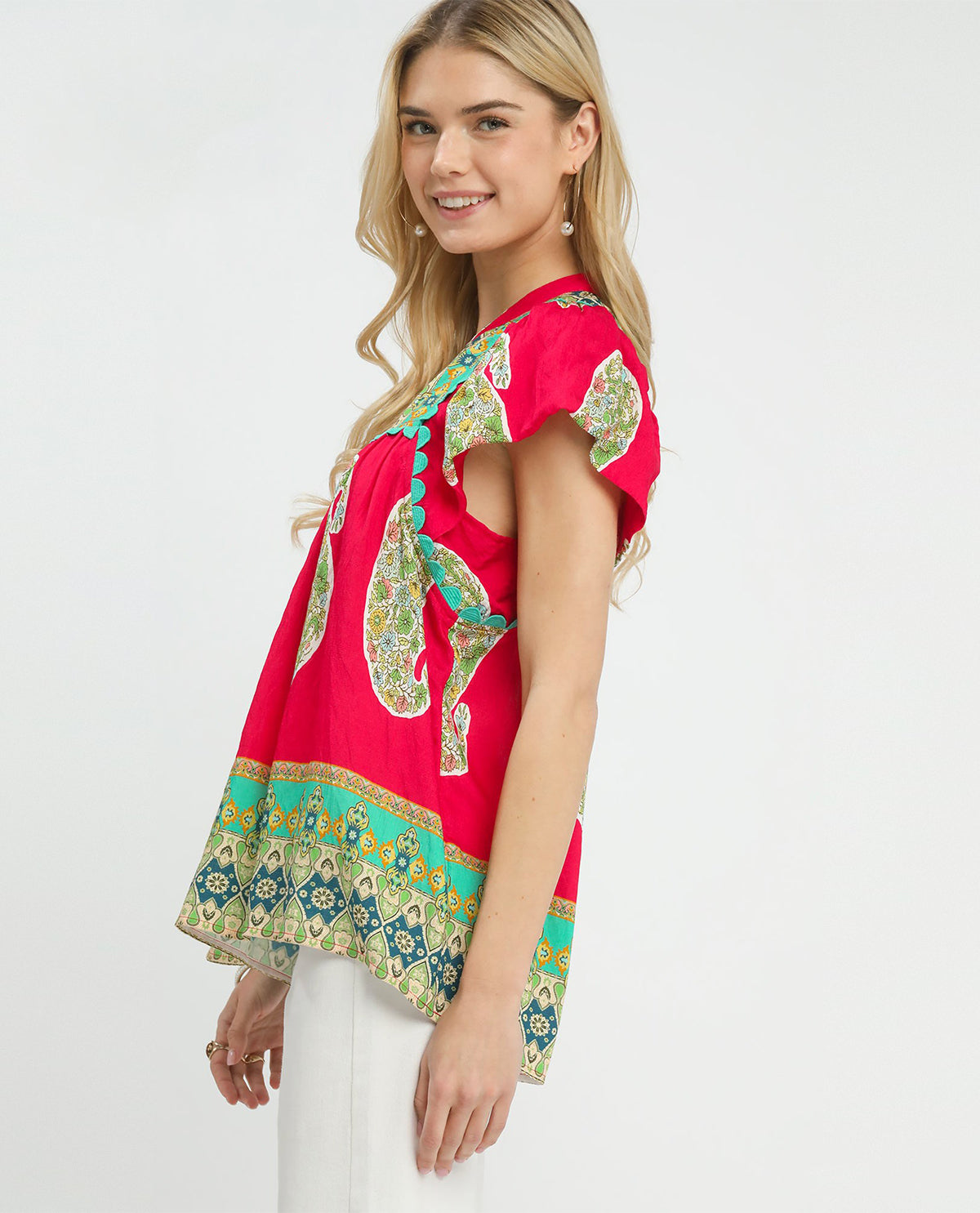 Umgee Slit Neck Print Top