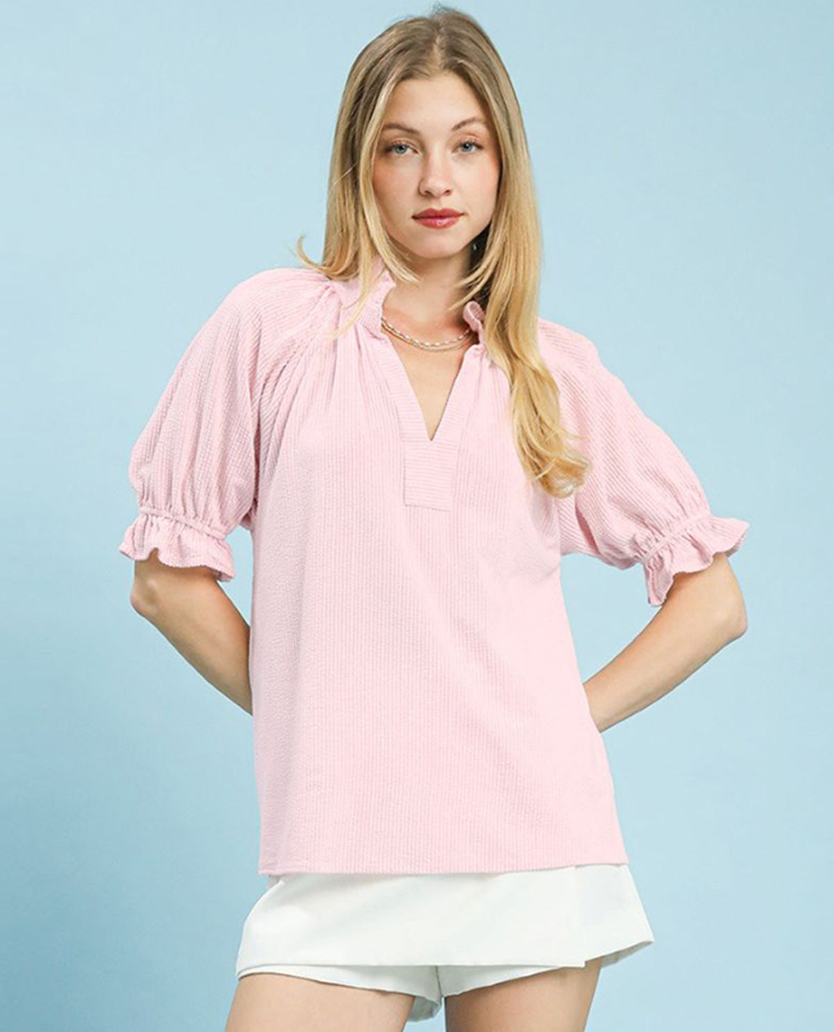 Umgee V-Neck Puff Sleeve Top