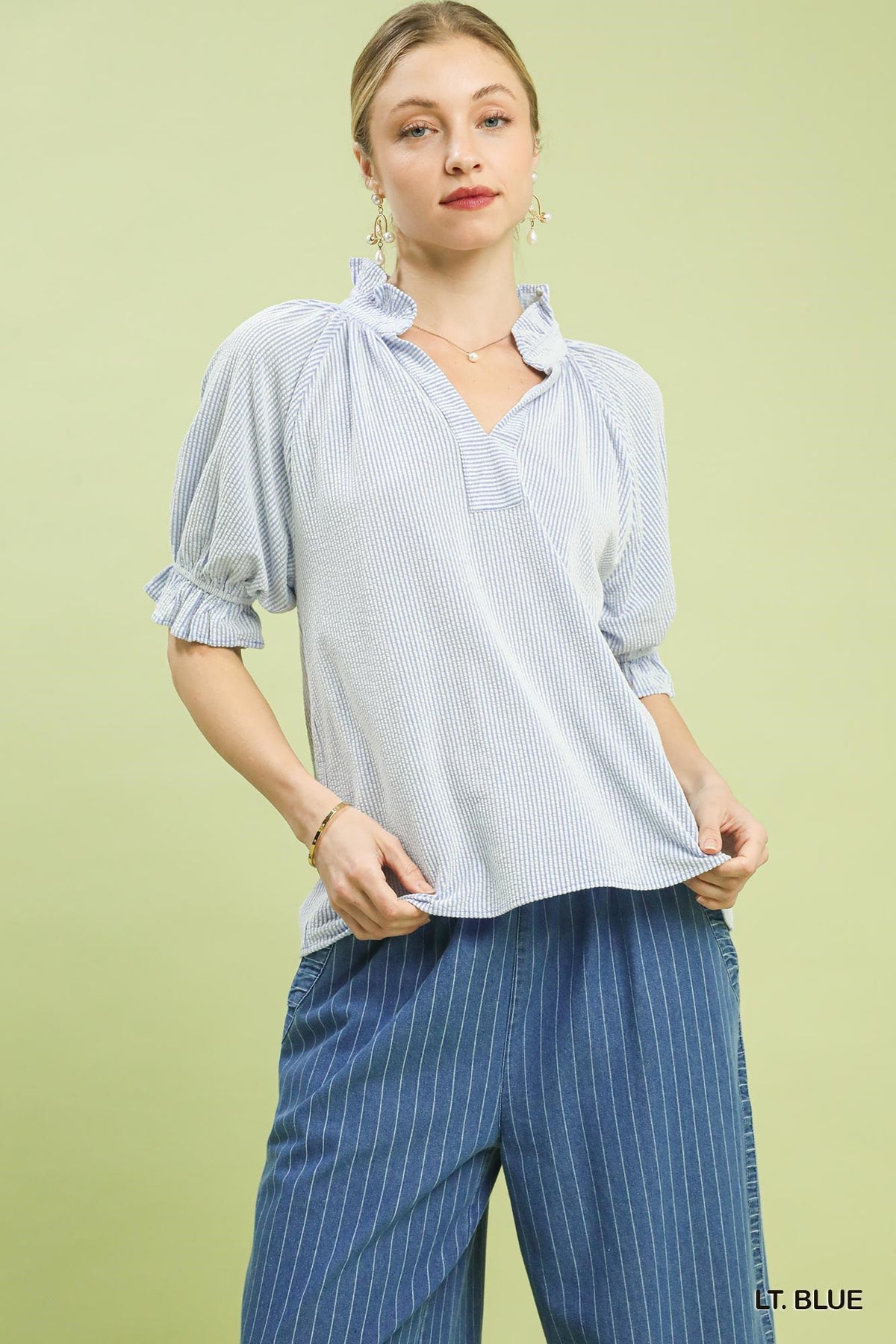 Umgee V-Neck Puff Sleeve Top