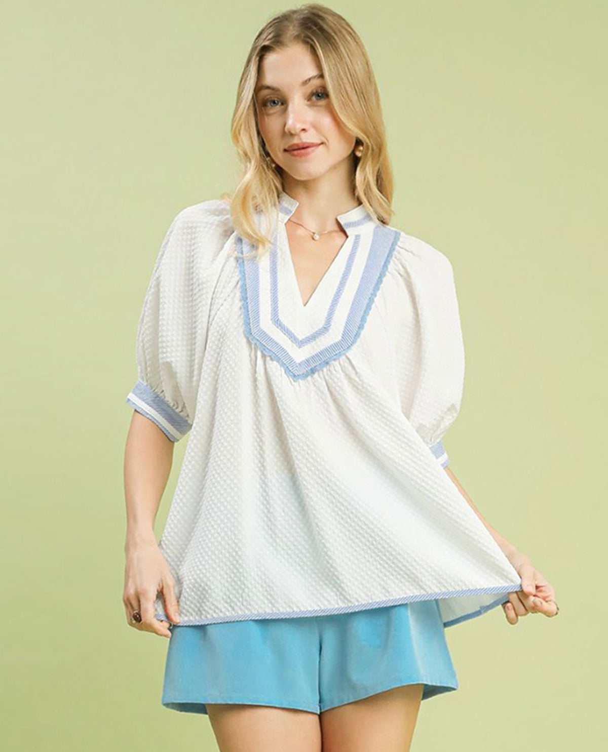 Umgee Textured Top With Contrast Trim