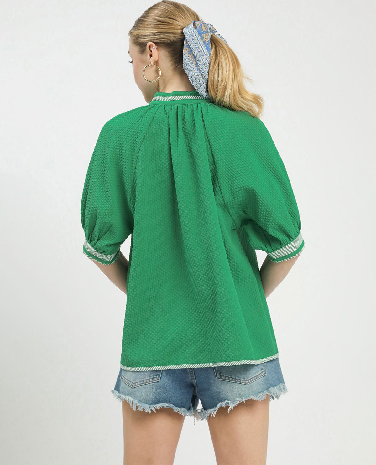 Umgee Textured Top With Contrast Trim