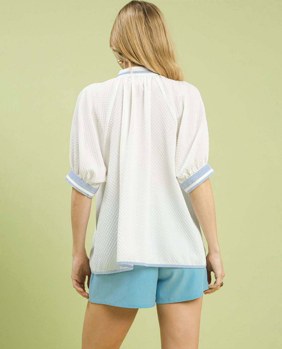 Umgee Textured Top With Contrast Trim