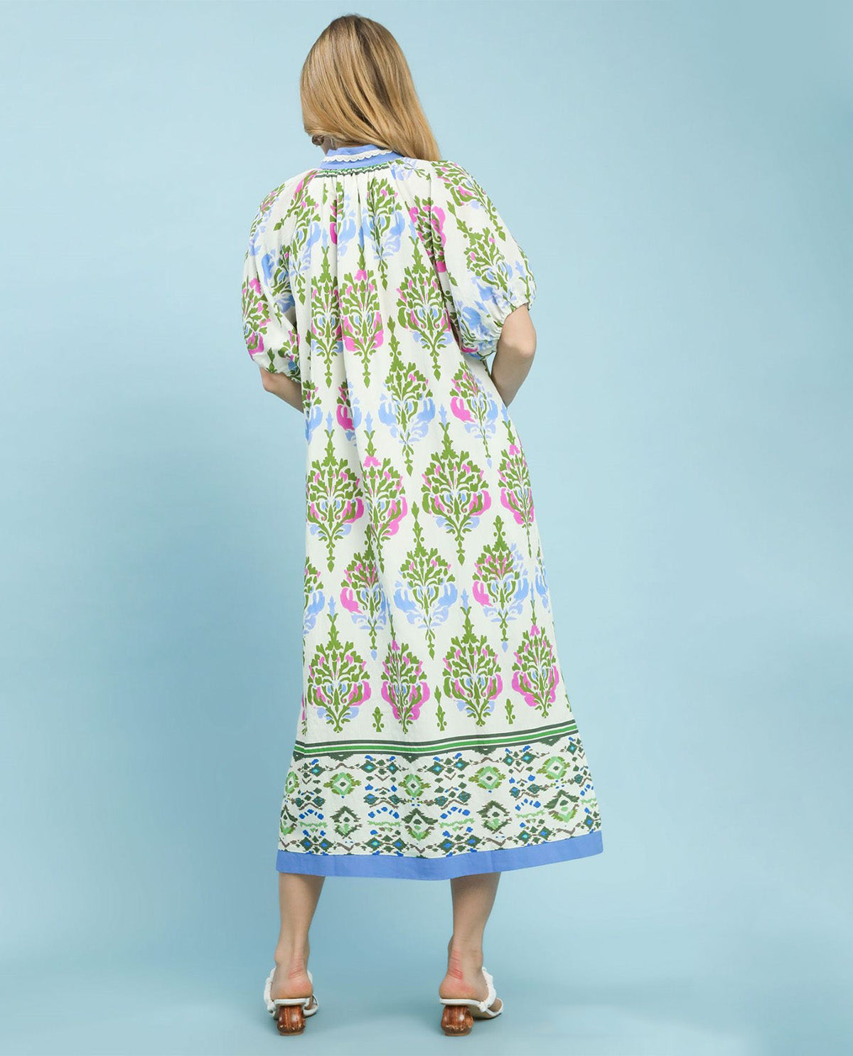 Umgee Border Print Dress With Lace Cream