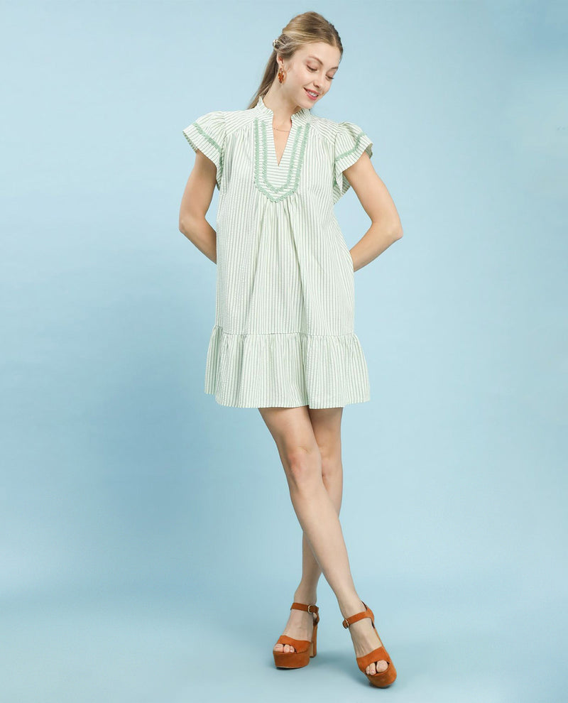 Umgee Ruffle Sleeve Dress With Lace Sage