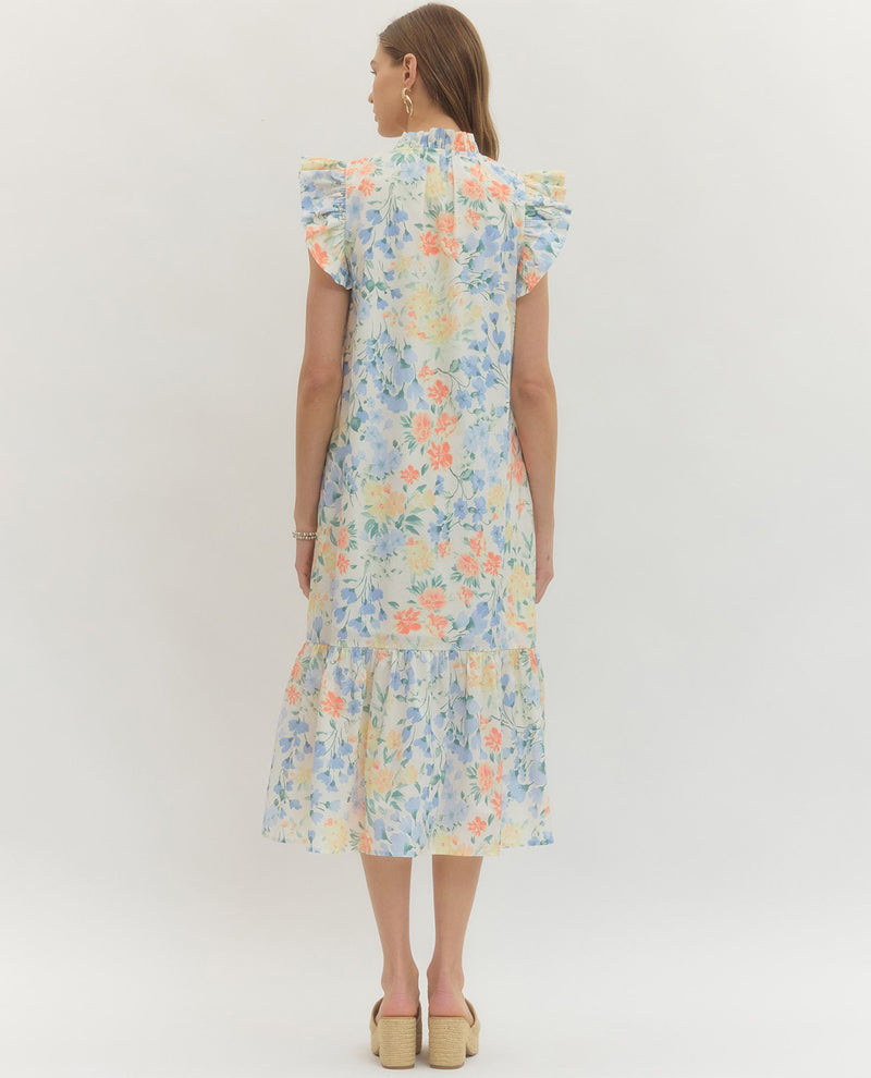 Entro Ruffle Sleeve Print Dress Vanilla